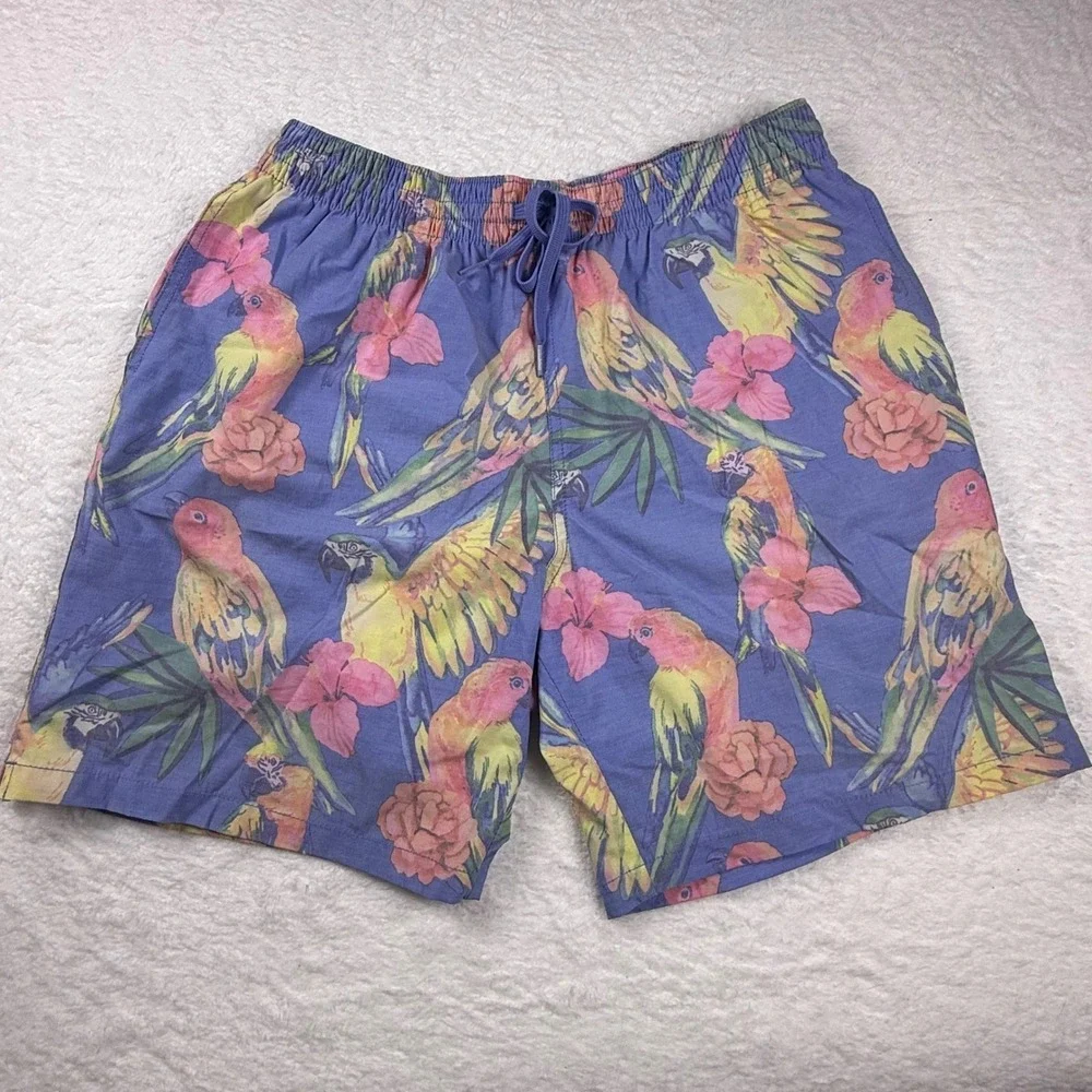 Chubbies Parrot Floral Swim Trunks Elastic Waist Tropical Shorts Large